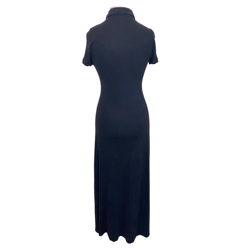 ASOS DESIGN Classic Black Linen Blend Button Front Short Sleeve Maxi Dress US 6 - Picture 3 of 9